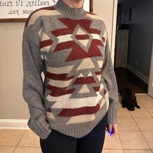 Grey Aztec sweater, thin but warm from Baltic born